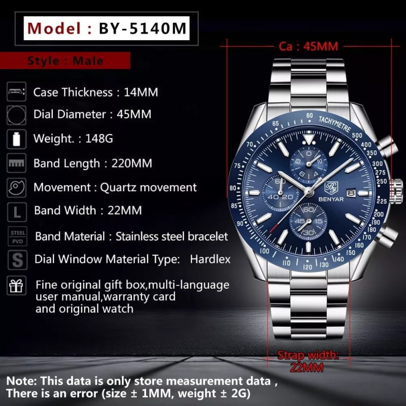 Benyar 5140 Mens Stainless Steel Watch - Silver H18258eec55ba4007b0e00351144224bc8