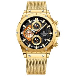 Home Naviforce 8027 Mens Chronograph Mesh Watch - Gold
