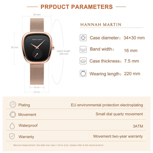 Hannah Martin 1251 Womens Watch - Rose Gold/Black Hannah Martin 1251 Womens Watch - Rose Gold/Black - Image 4