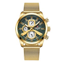 Naviforce 9211 Mens Chronograph Mesh Watch - Gold