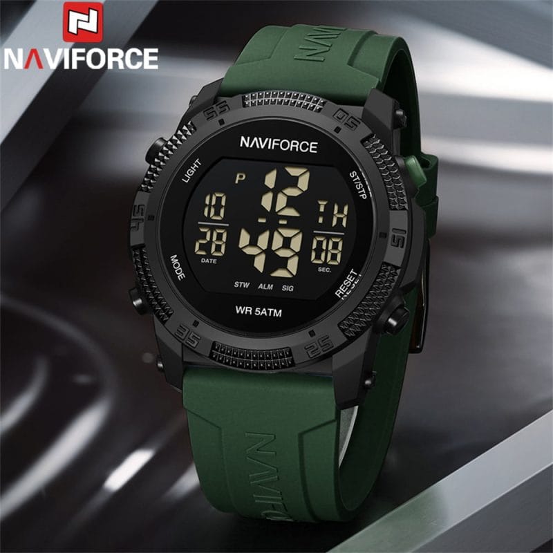 Naviforce 7104 Mens Watch - Green NAVIFORCE Digital Watch Men Military Sport Chronograph Wristwatch Stopwatch Waterproof Original Male Electronic Clock Gift 7104