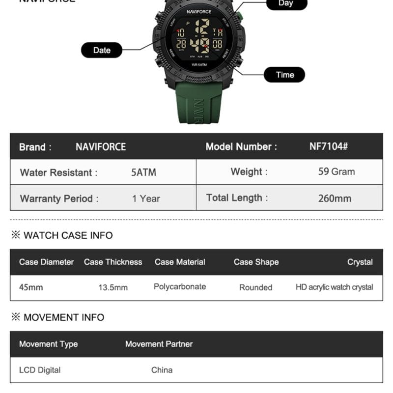 Naviforce 7104 Mens Watch - Green S8b2061fdbf5047a78c0a3e9441e7b0e3j 1