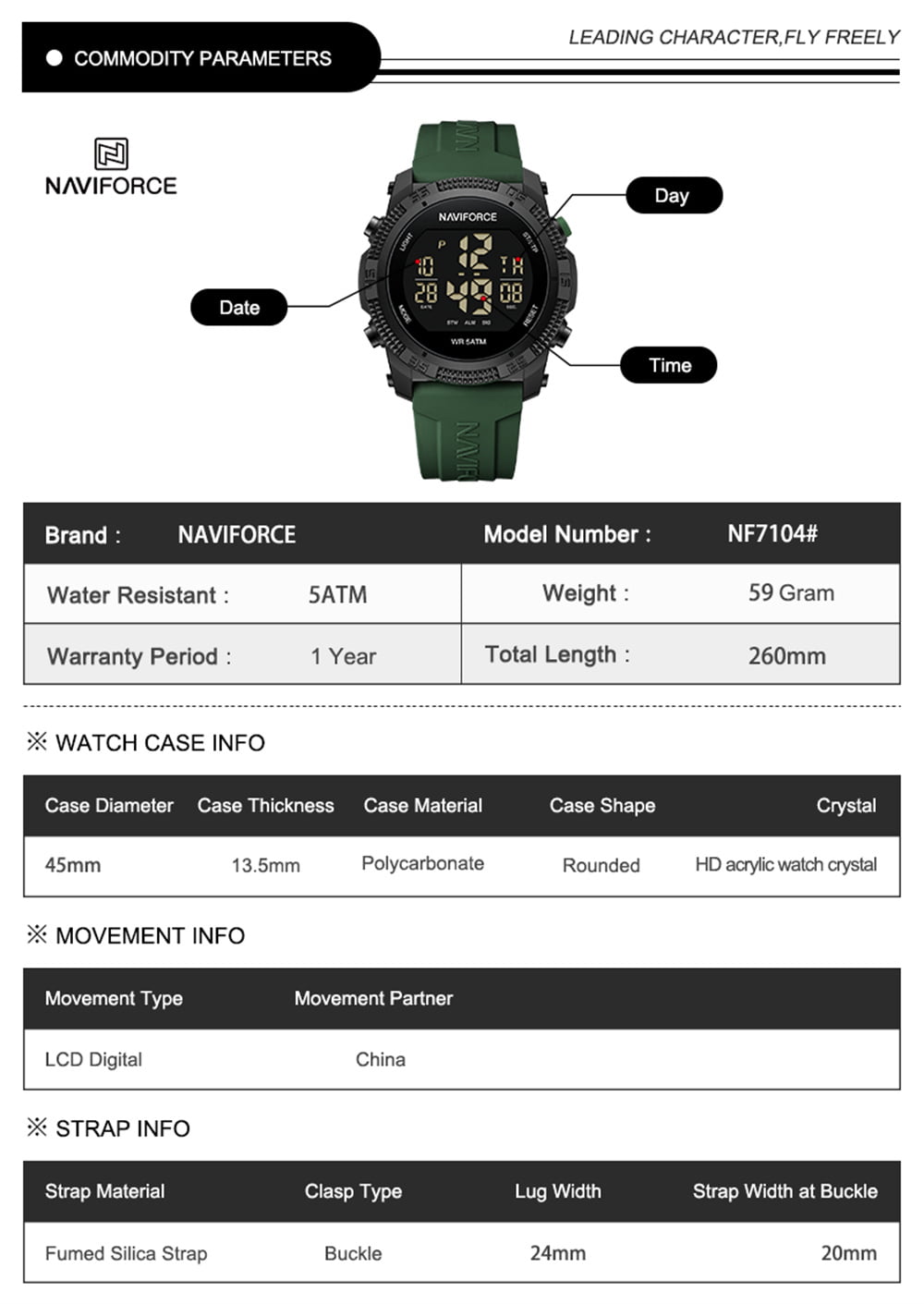Naviforce 7104 Mens Watch - Green Naviforce 7104 Mens Watch - Green - Image 5